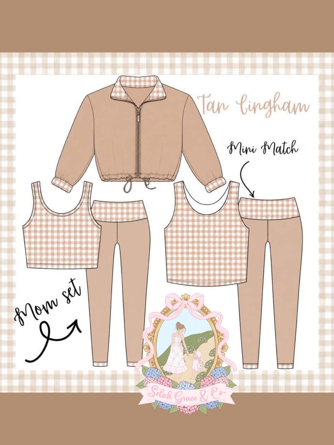 Tan Gingham 3pc Set- ETA OCTOBER