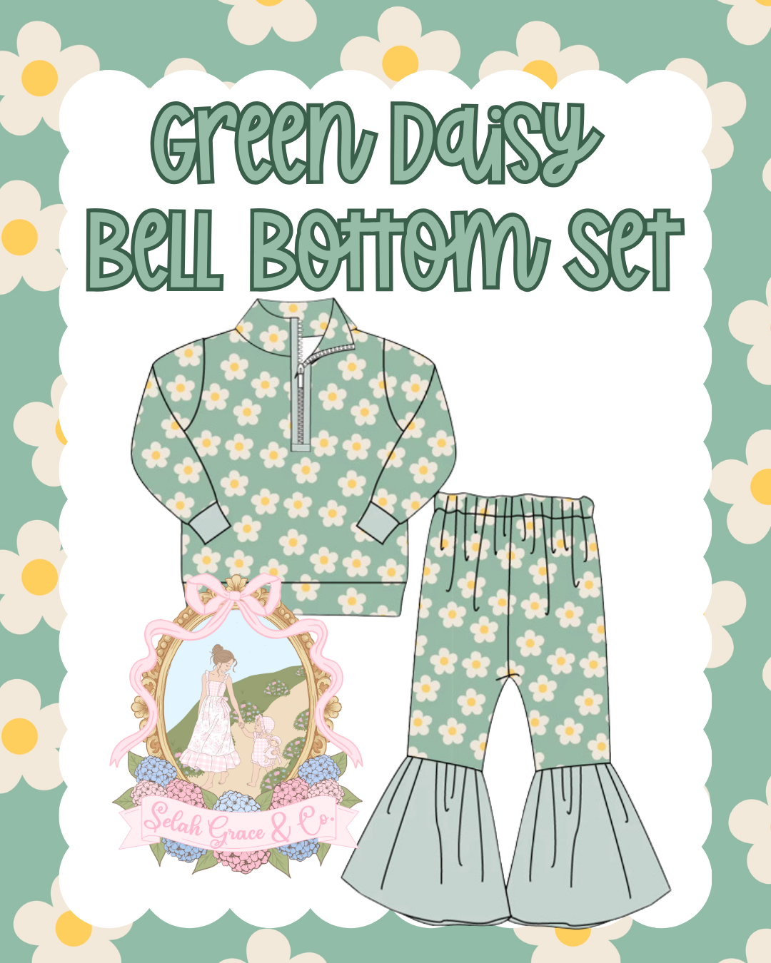 Green Daisy Bell Bottoms- ETA January